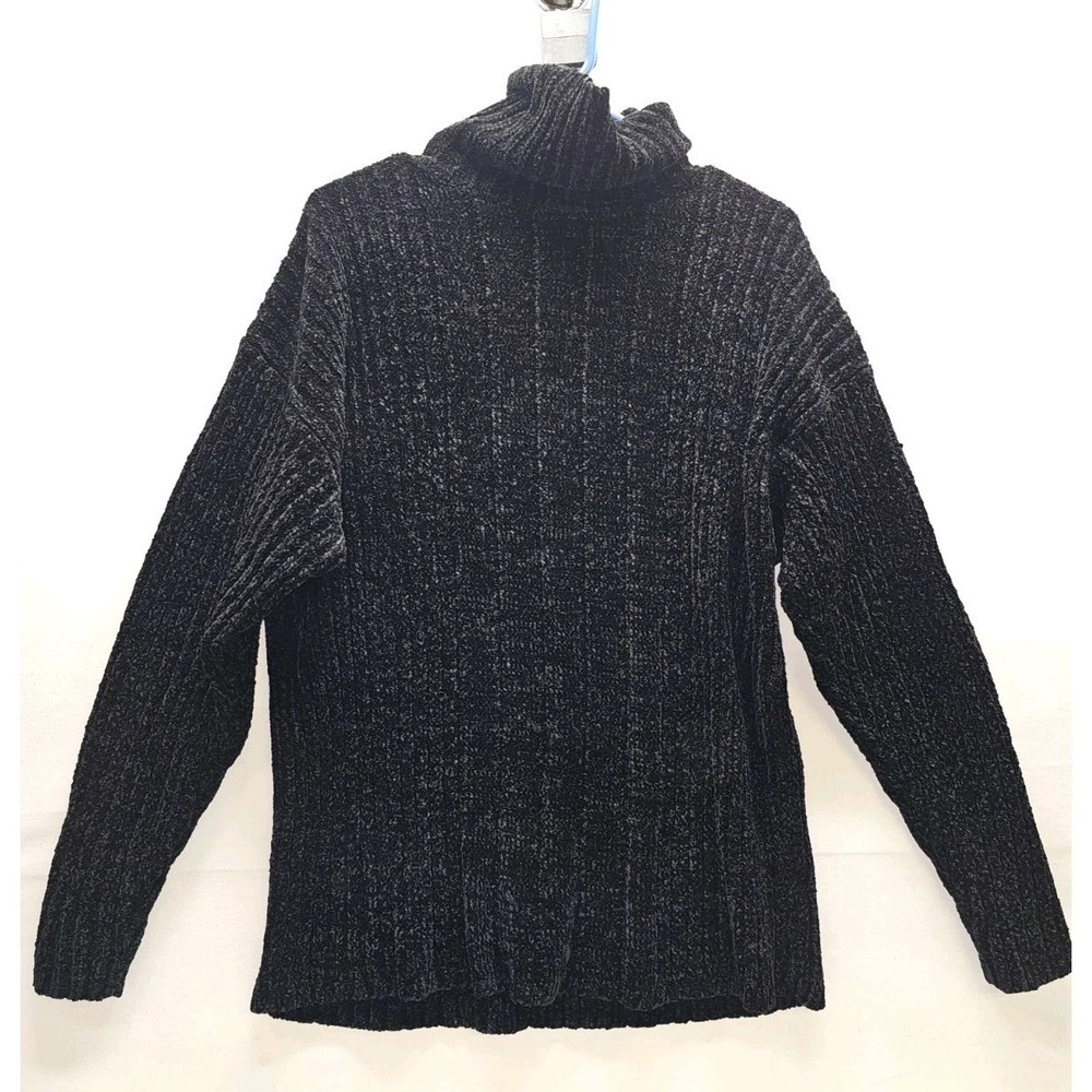 VTG 90s Cousin Johnny Chenille Sweater XL Black Turtleneck Ribbed Knit‎ Poetcore